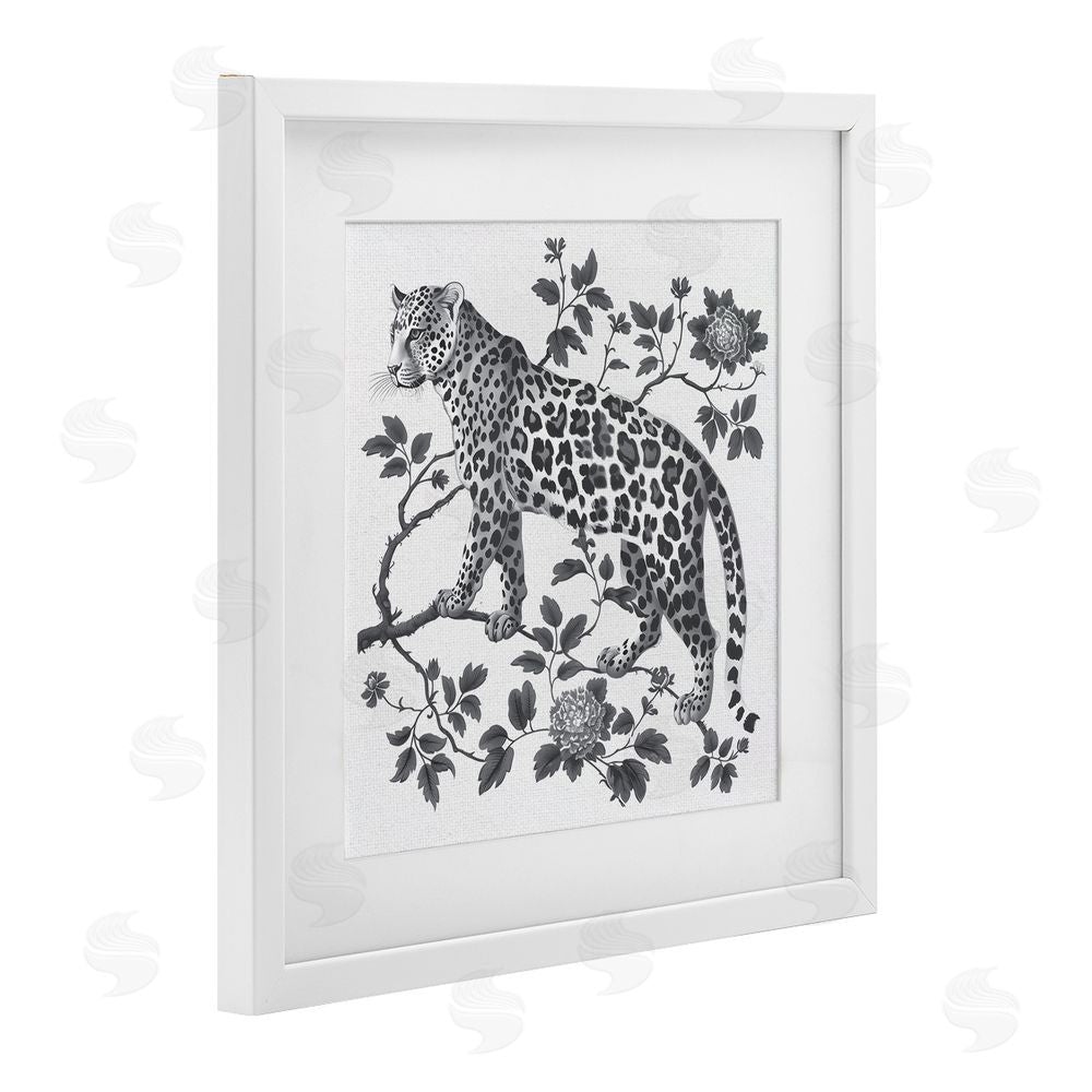 Lettered and Lined Monochrome Detail Leopard White Framed Print Under Glass Wall Art