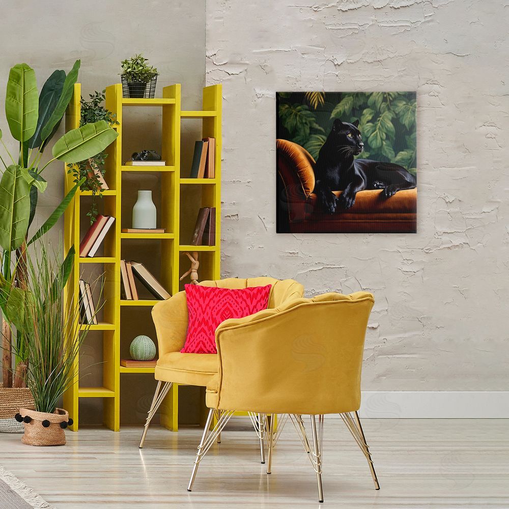 Lettered and Lined Majestic Panther on Chaise Stretched Canvas Wall Art Print in Room
