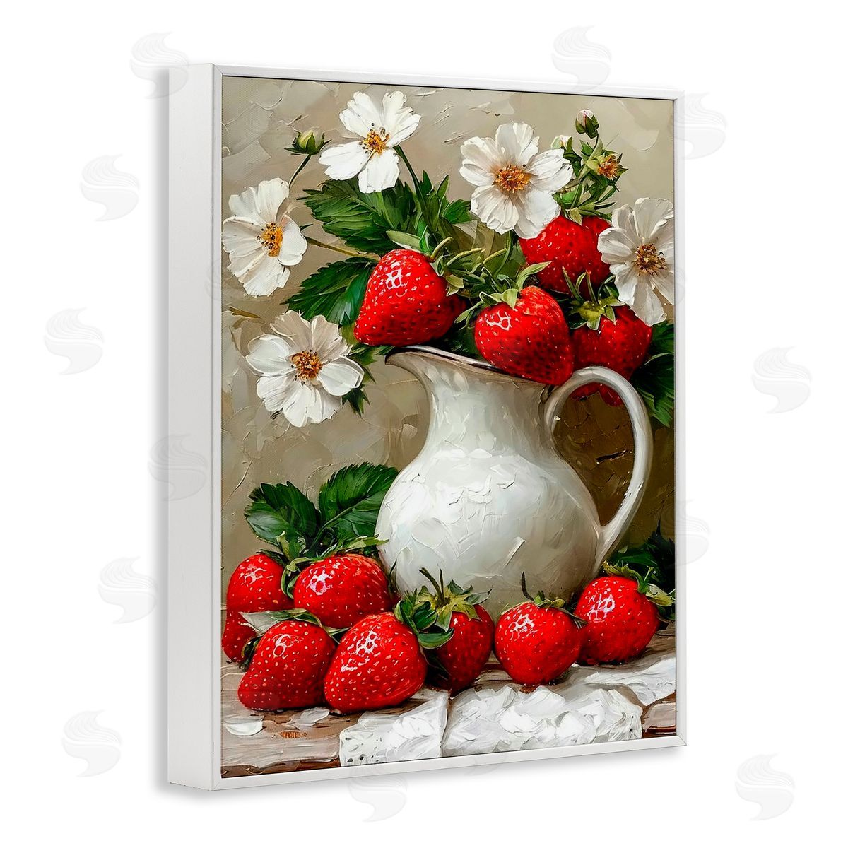 Lettered and Lined Painterly Strawberries Still Life White Framed Giclee Print Wall Art