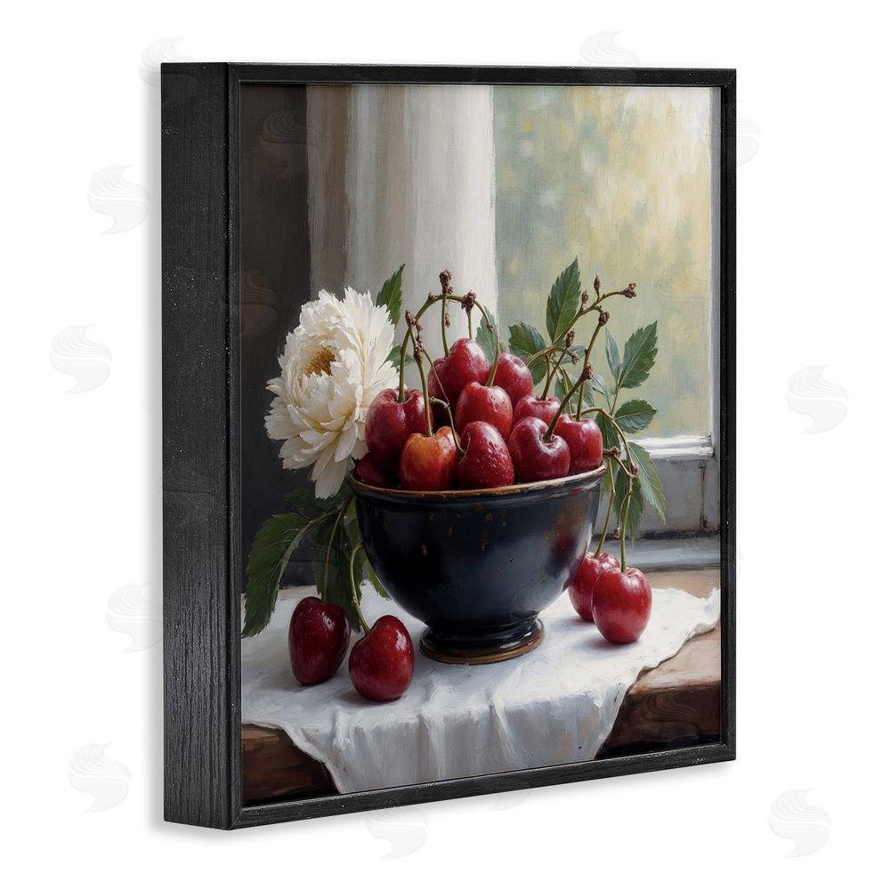 Lettered and Lined Cherry & Blossom Still Life Black Framed Giclee Print Wall Art