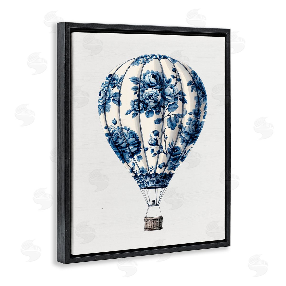 Lettered and Lined Vintage Toile Hot Air Balloon Black Floating Frame Canvas Wall Art Print