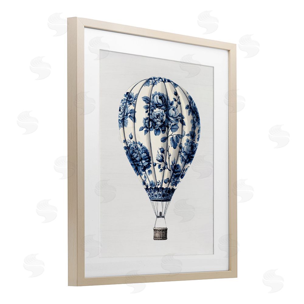 Lettered and Lined Vintage Toile Hot Air Balloon Brown Framed Print Under Glass Wall Art