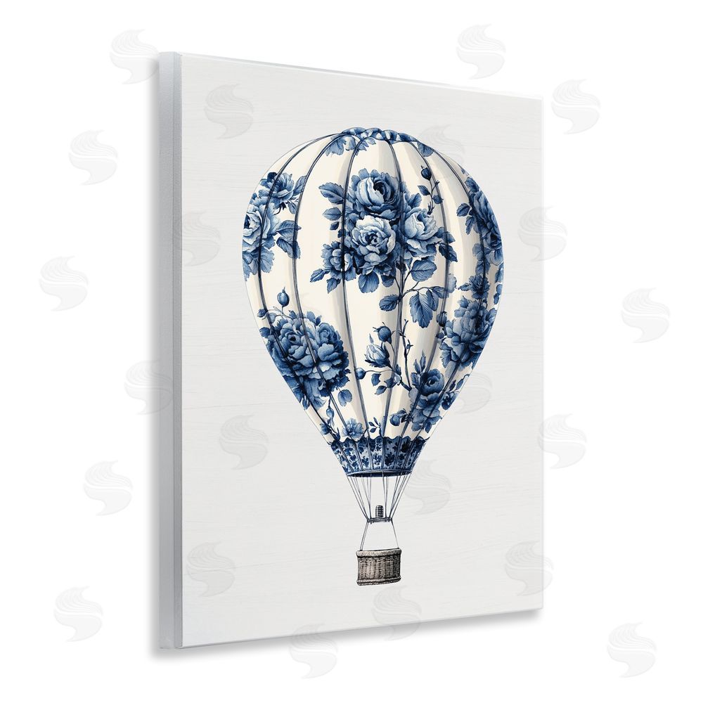 Lettered and Lined Vintage Toile Hot Air Balloon Wooden Wall Plaque Art Print