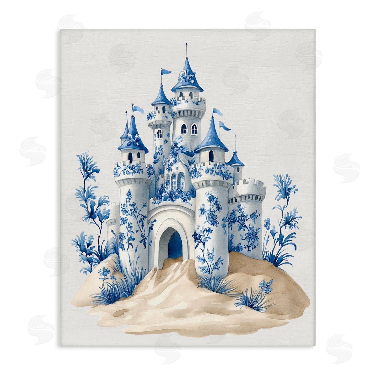 Lettered and Lined Funky Toile Castle Stretched Canvas Wall Art Print