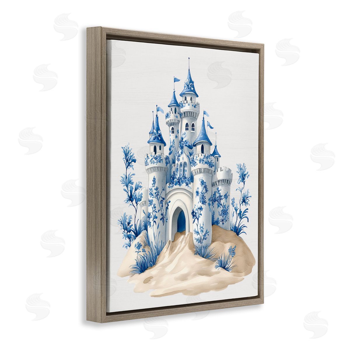 Lettered and Lined Funky Toile Castle Brown Floating Frame Canvas Wall Art Print
