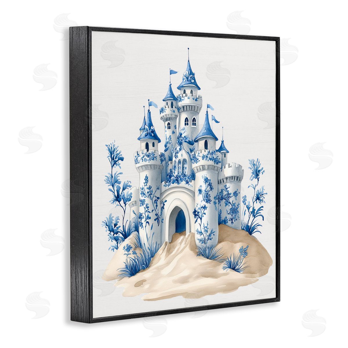 Lettered and Lined Funky Toile Castle Black Framed Giclee Print Wall Art