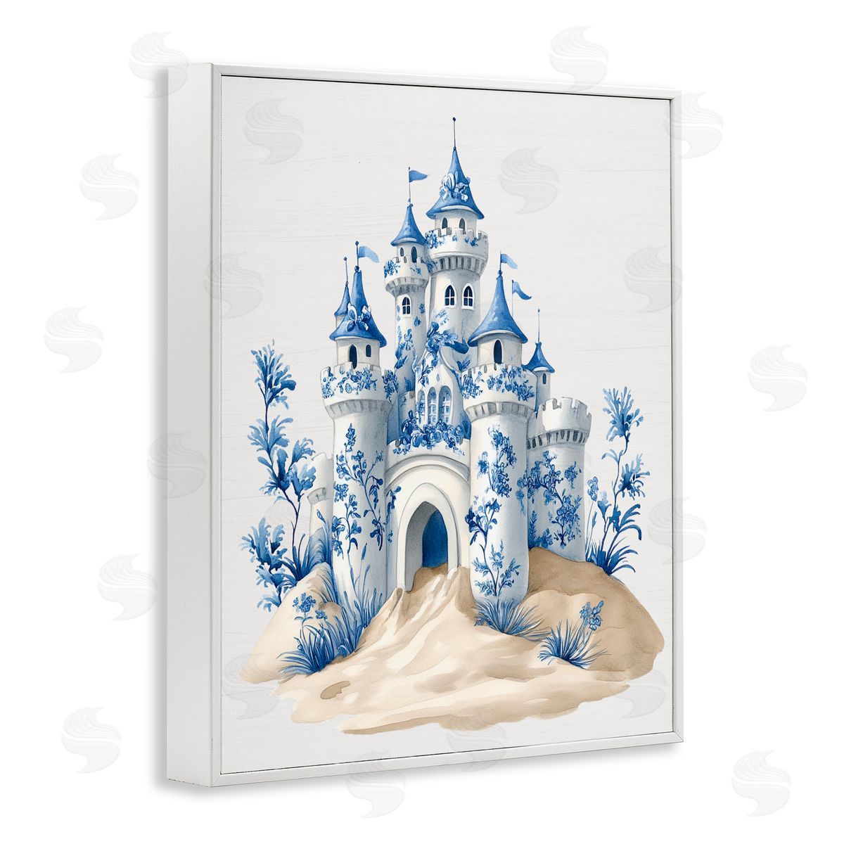 Lettered and Lined Funky Toile Castle White Framed Giclee Print Wall Art