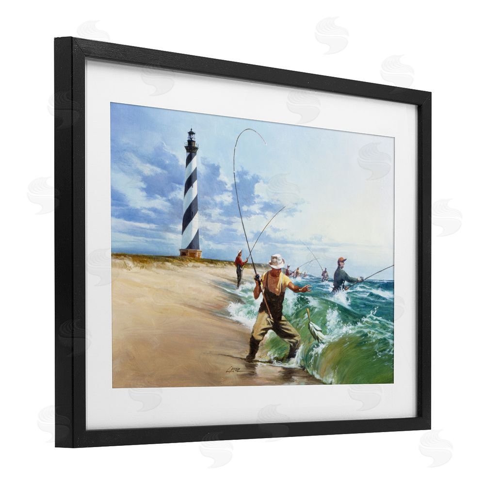 Wind River Studios Cape Hatteras Fishermen Black Framed Print Under Glass Wall Art