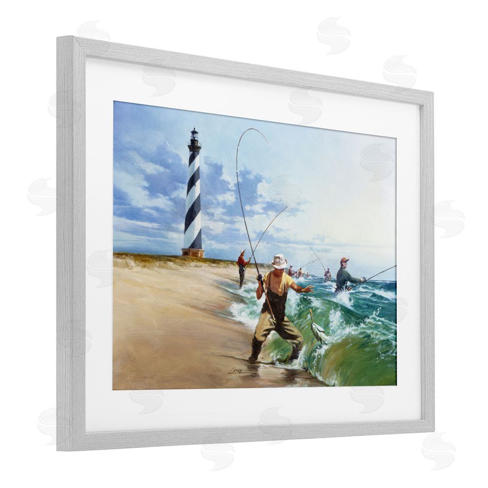 Wind River Studios Cape Hatteras Fishermen Gray Framed Print Under Glass Wall Art
