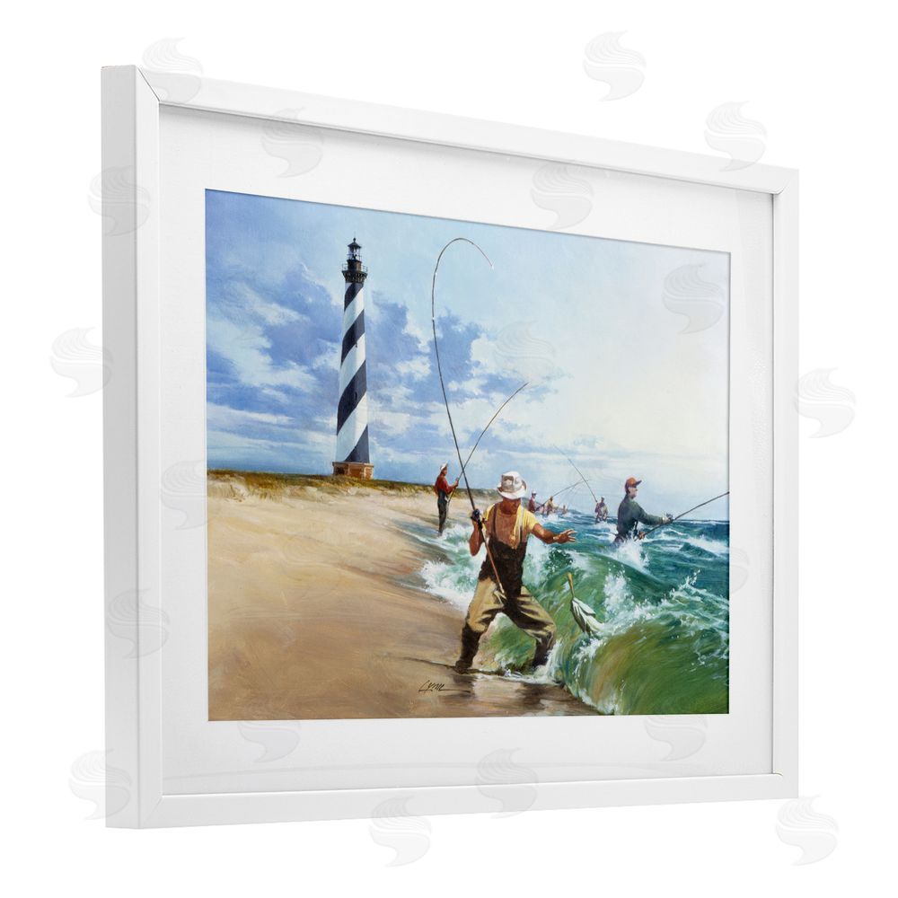 Wind River Studios Cape Hatteras Fishermen White Framed Print Under Glass Wall Art