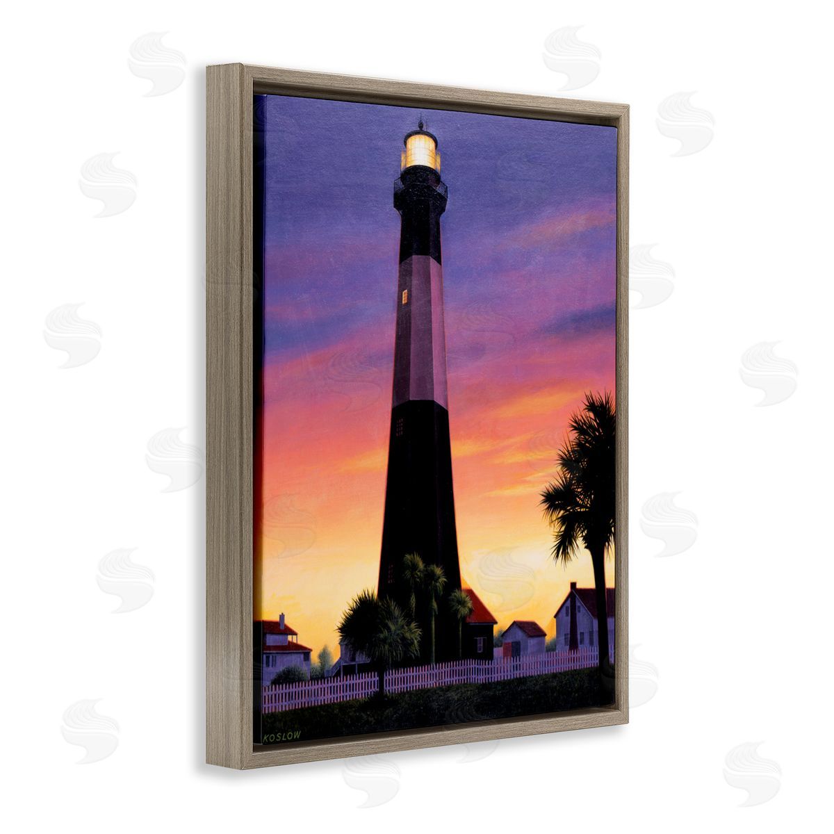 Wind River Studios Georgia Tybee Island Lighthouse Brown Floating Frame Canvas Wall Art Print