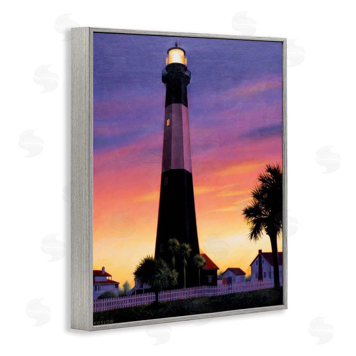 Wind River Studios Georgia Tybee Island Lighthouse Gray Framed Giclee Print Wall Art