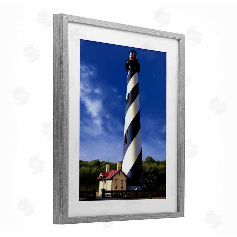 Wind River Studios St. Augustine Lighthouse Gray Framed Print Under Glass Wall Art
