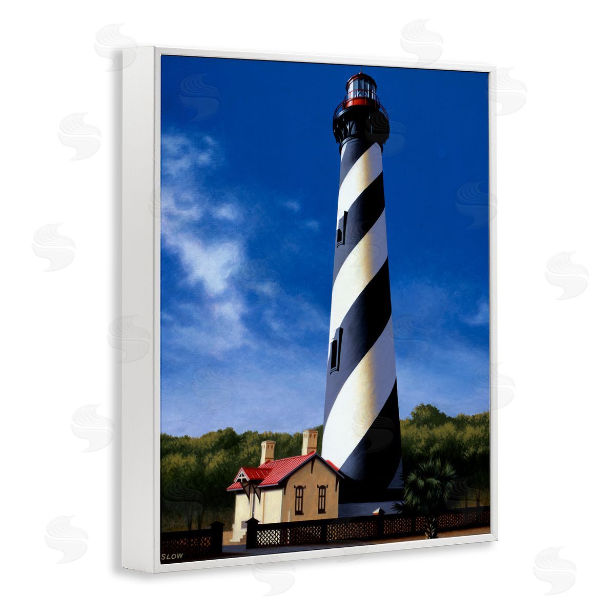Wind River Studios St. Augustine Lighthouse White Framed Giclee Print Wall Art