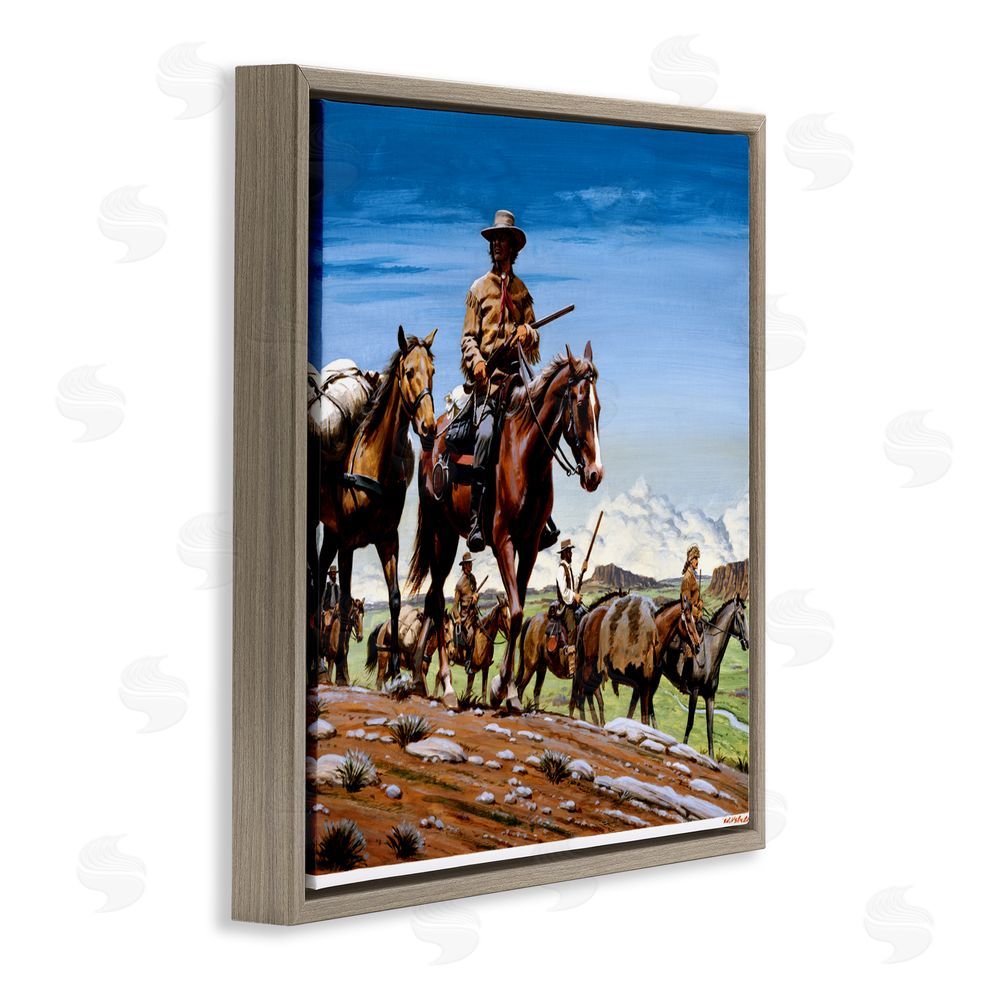 Wind River Studios Santa Fe Trail Cowboys Brown Floating Frame Canvas Wall Art Print