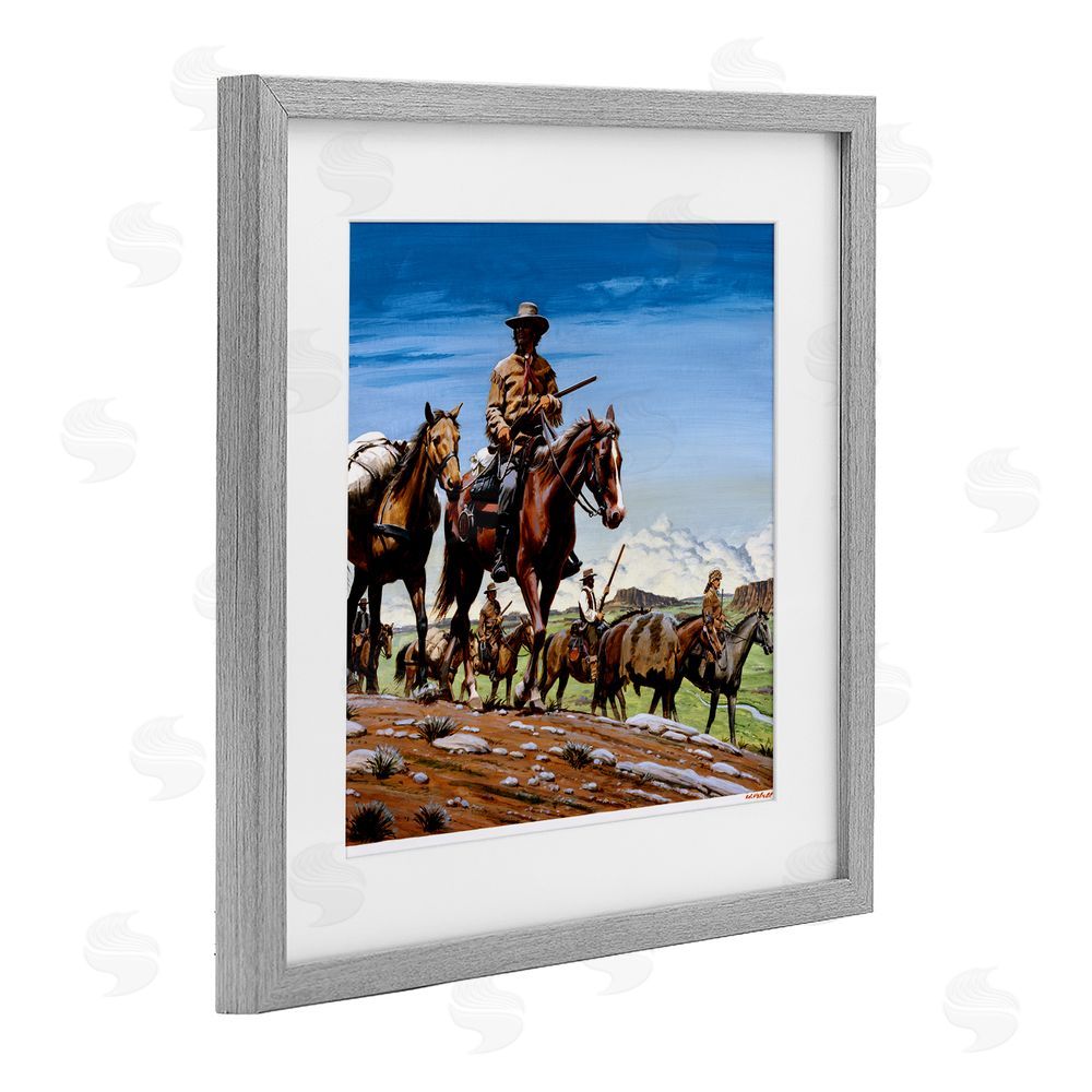 Wind River Studios Santa Fe Trail Cowboys Gray Framed Print Under Glass Wall Art