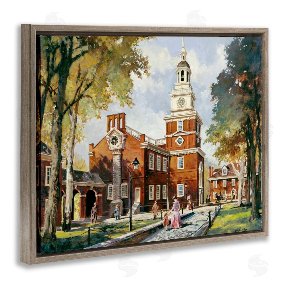 Wind River Studios Independence Hall Colonial Times Brown Floating Frame Canvas Wall Art Print