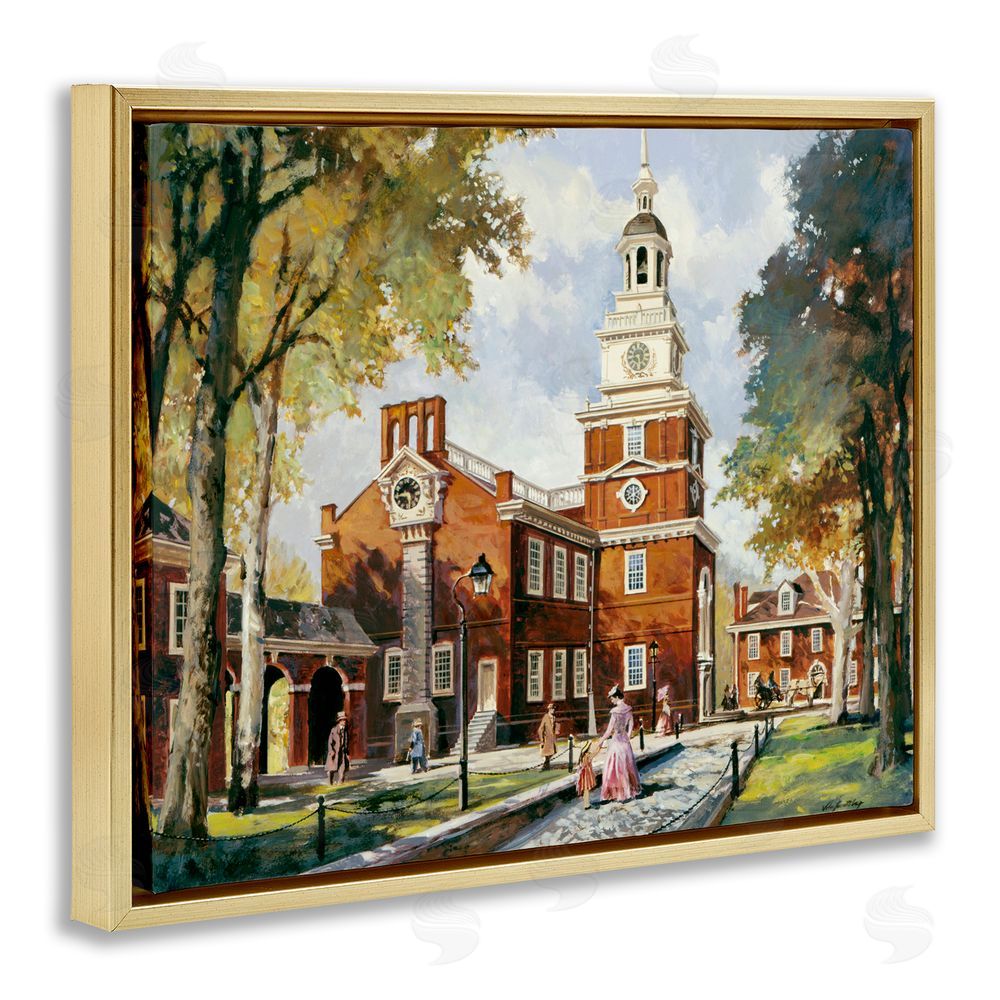 Wind River Studios Independence Hall Colonial Times Gold Floating Frame Canvas Wall Art Print