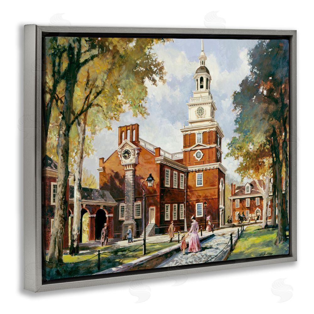 Wind River Studios Independence Hall Colonial Times Gray Floating Frame Canvas Wall Art Print