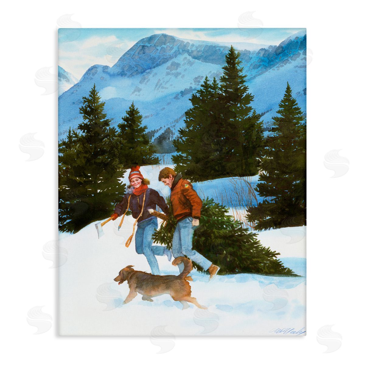 Wind River Studios Couple Bringing Home Tree Stretched Canvas Wall Art Print