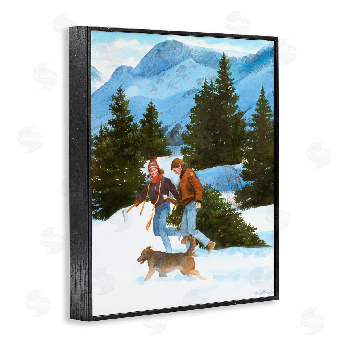 Wind River Studios Couple Bringing Home Tree Black Framed Giclee Print Wall Art