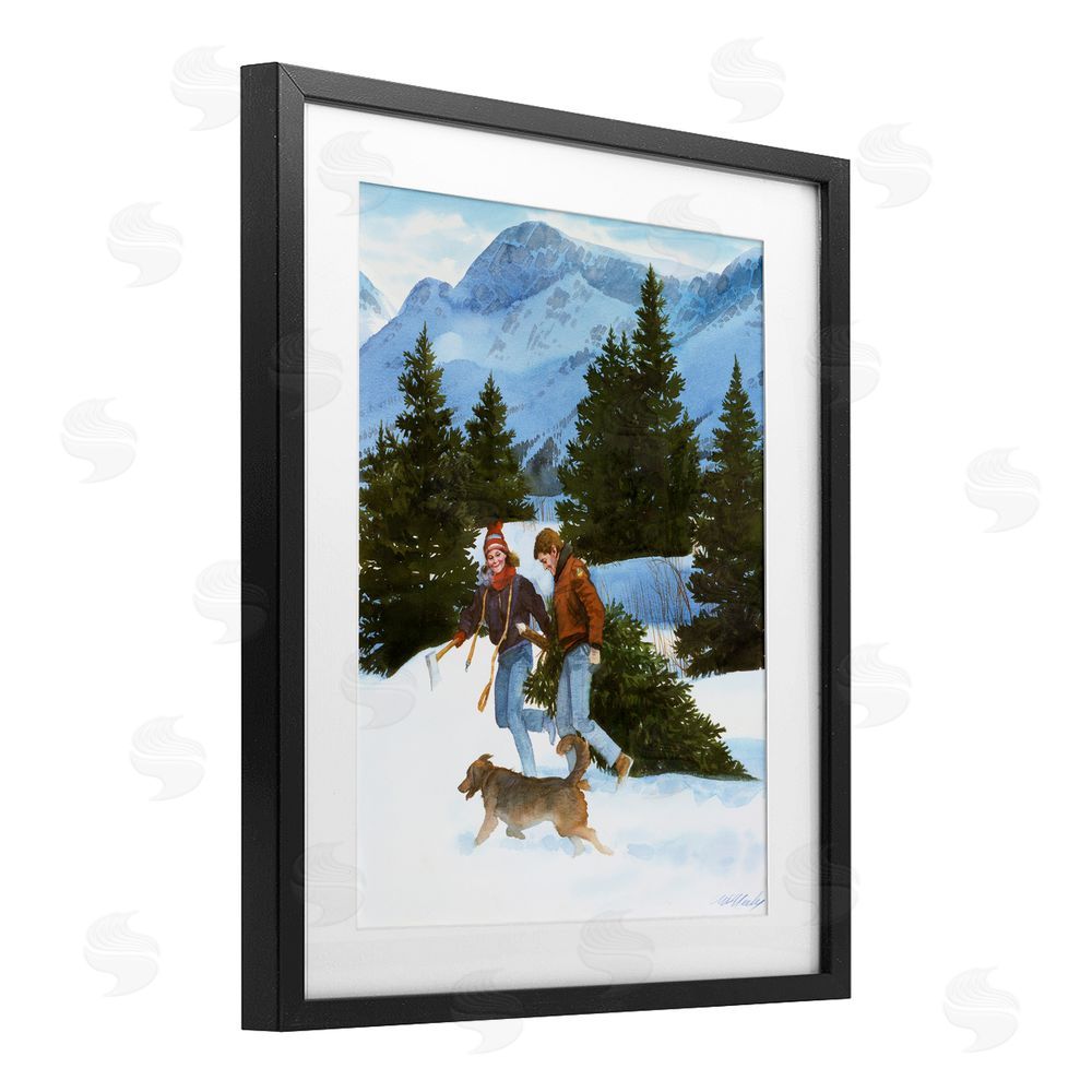 Wind River Studios Couple Bringing Home Tree Black Framed Print Under Glass Wall Art