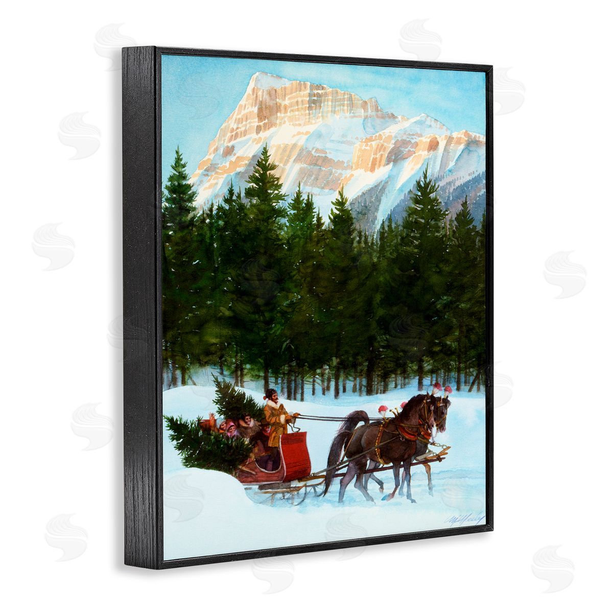 Wind River Studios Sleigh Ride Carrying Trees Black Framed Giclee Print Wall Art
