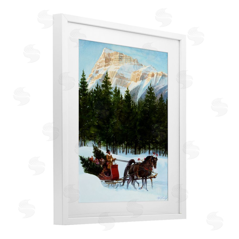 Wind River Studios Sleigh Ride Carrying Trees White Framed Print Under Glass Wall Art