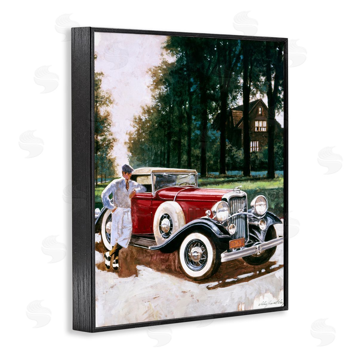 Wind River Studios Retro Convertible Coupe & Driver Black Framed Giclee Print Wall Art