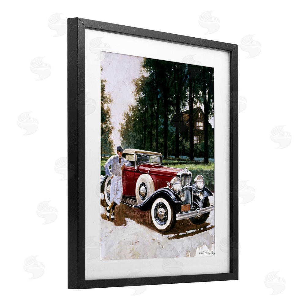 Wind River Studios Retro Convertible Coupe & Driver Black Framed Print Under Glass Wall Art