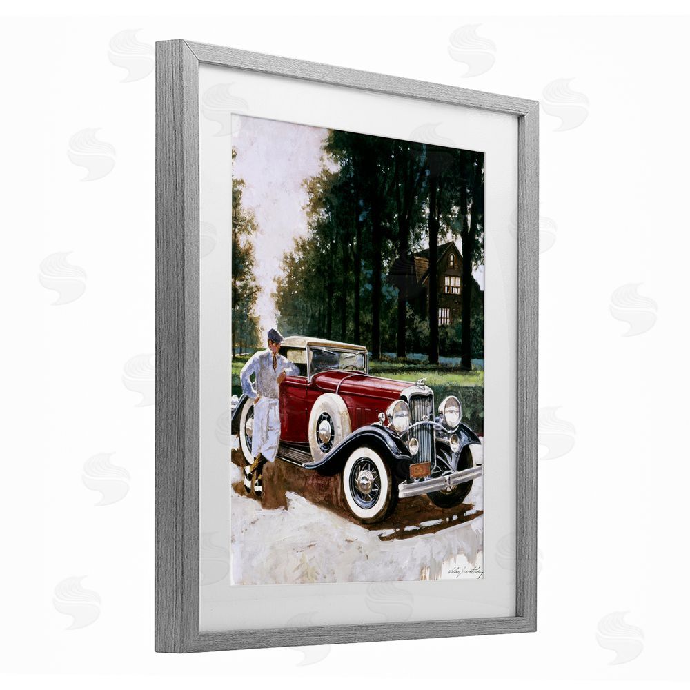 Wind River Studios Retro Convertible Coupe & Driver Gray Framed Print Under Glass Wall Art