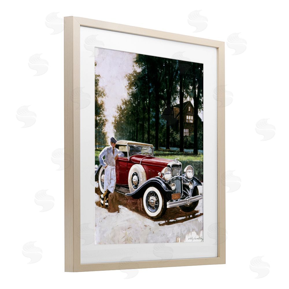Wind River Studios Retro Convertible Coupe & Driver Brown Framed Print Under Glass Wall Art