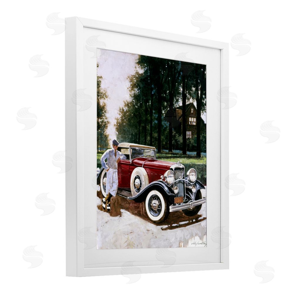Wind River Studios Retro Convertible Coupe & Driver White Framed Print Under Glass Wall Art