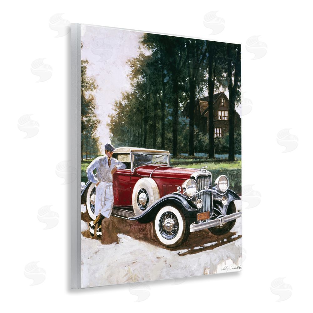 Wind River Studios Retro Convertible Coupe & Driver Wooden Wall Plaque Art Print