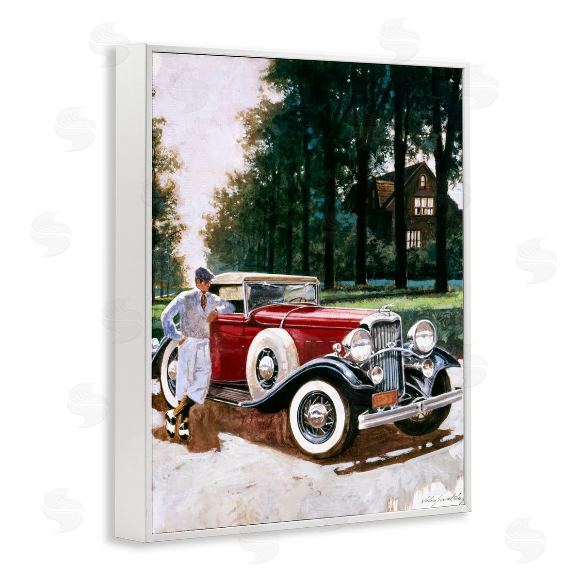 Wind River Studios Retro Convertible Coupe & Driver White Framed Giclee Print Wall Art