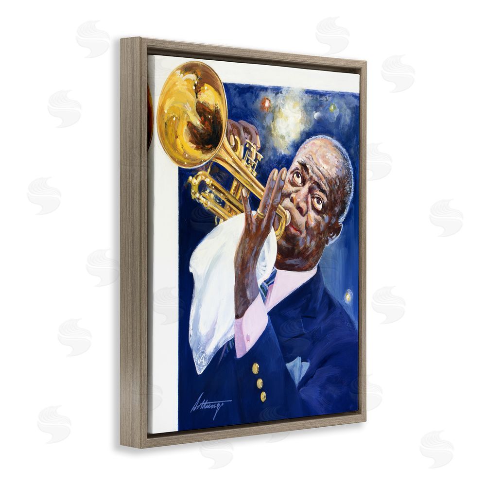 Wind River Studios Louis Armstrong Portrait Brown Floating Frame Canvas Wall Art Print