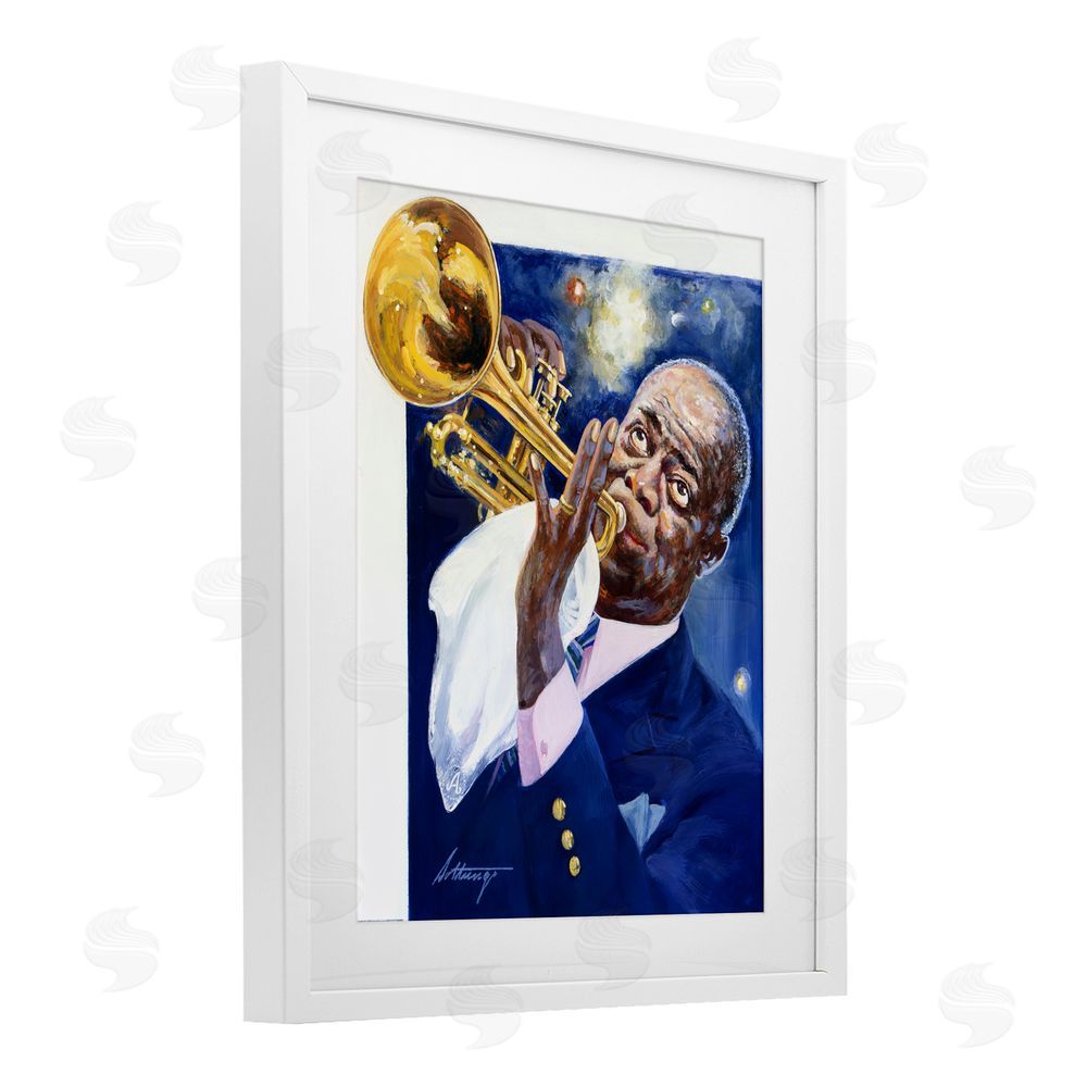 Wind River Studios Louis Armstrong Portrait White Framed Print Under Glass Wall Art
