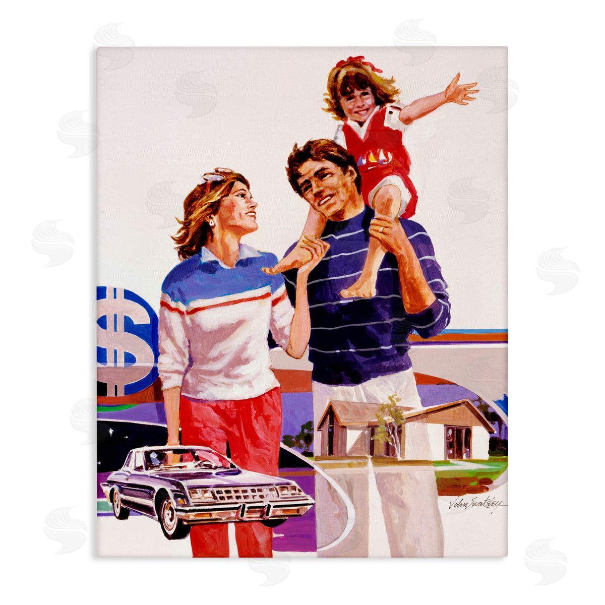 Wind River Studios Retro Family Nostalgia Portrait Stretched Canvas Wall Art Print