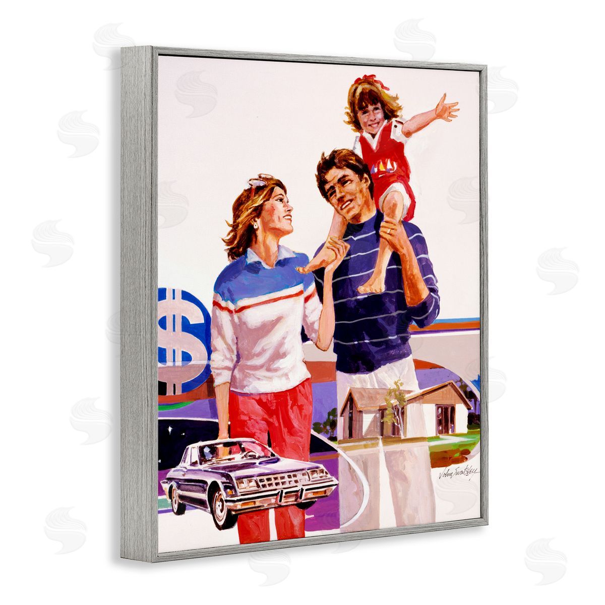 Wind River Studios Retro Family Nostalgia Portrait Gray Framed Giclee Print Wall Art