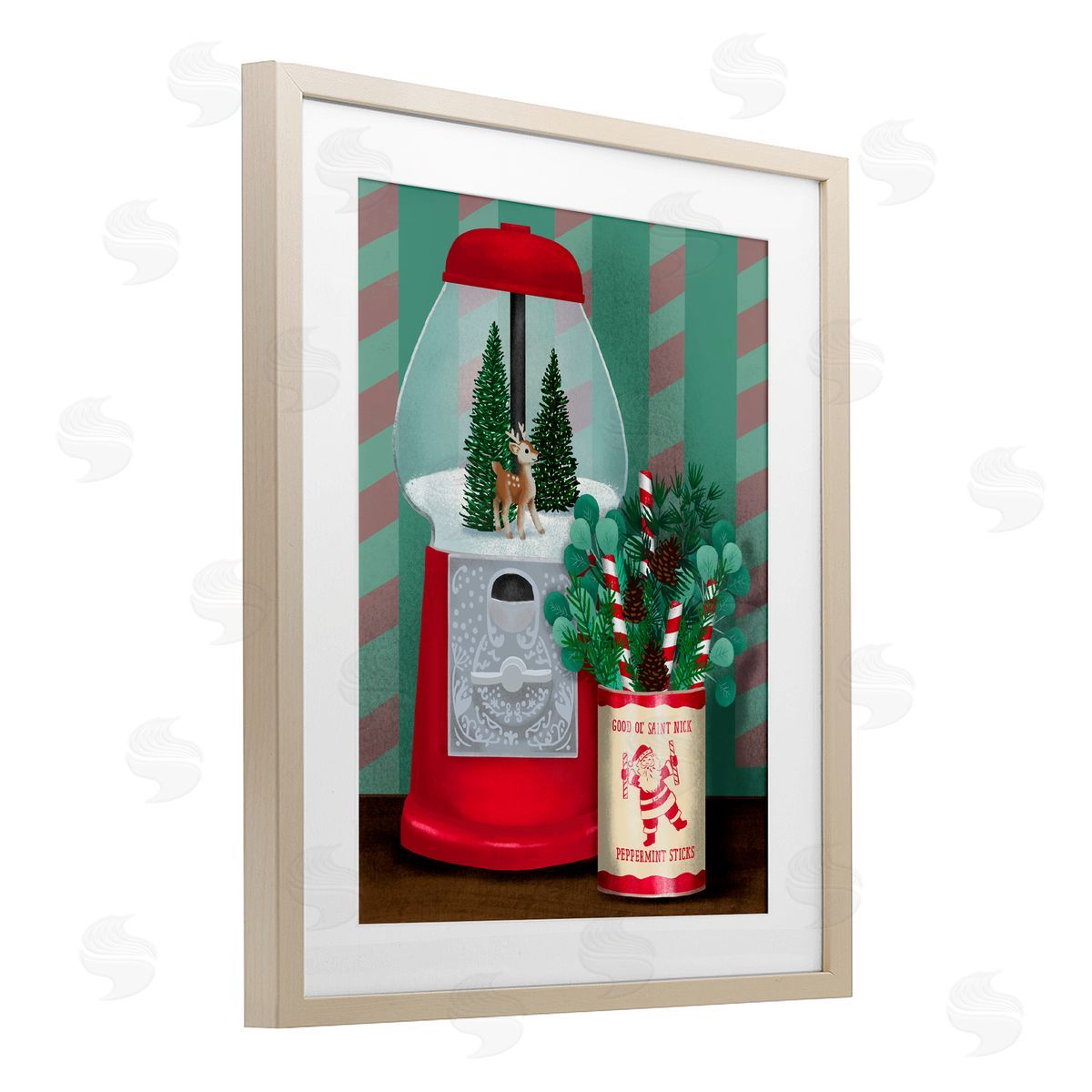Jilly Jack Designs Vintage Christmas Gumball Machine Canvas Wall Art Print