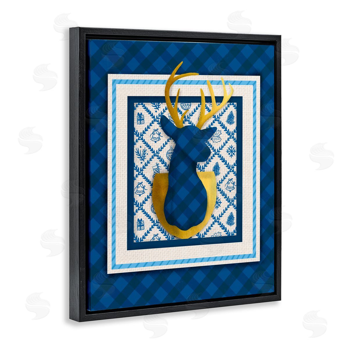 Jilly Jack Designs Winter Plaid Deer Gold Detail Canvas Wall Art Print