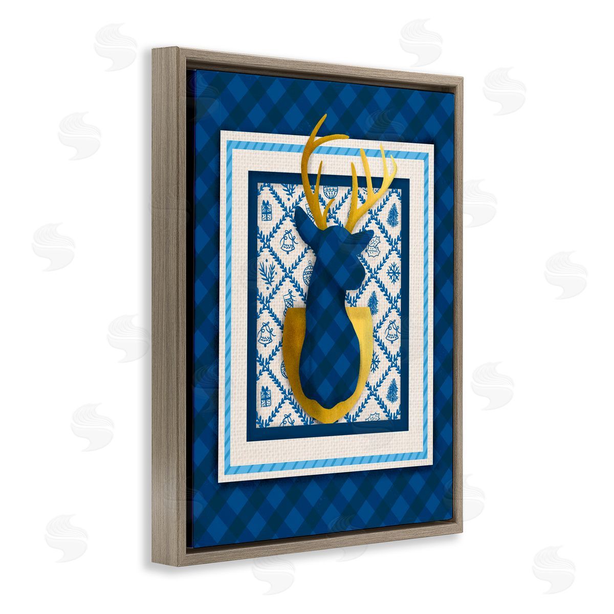 Jilly Jack Designs Winter Plaid Deer Gold Detail Canvas Wall Art Print