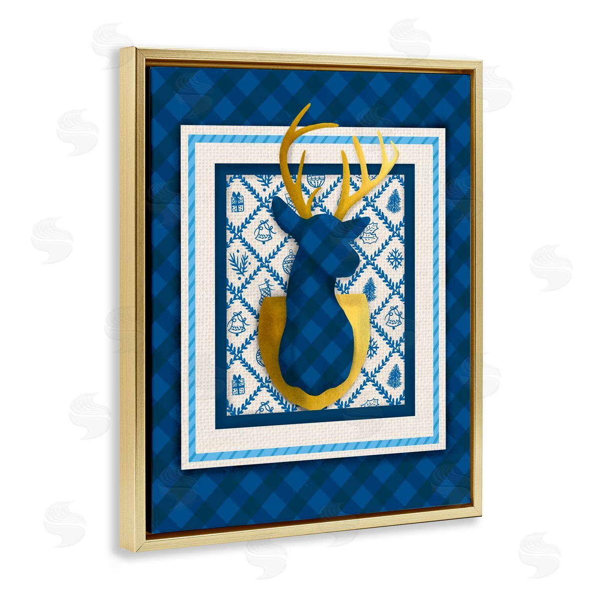 Jilly Jack Designs Winter Plaid Deer Gold Detail Canvas Wall Art Print
