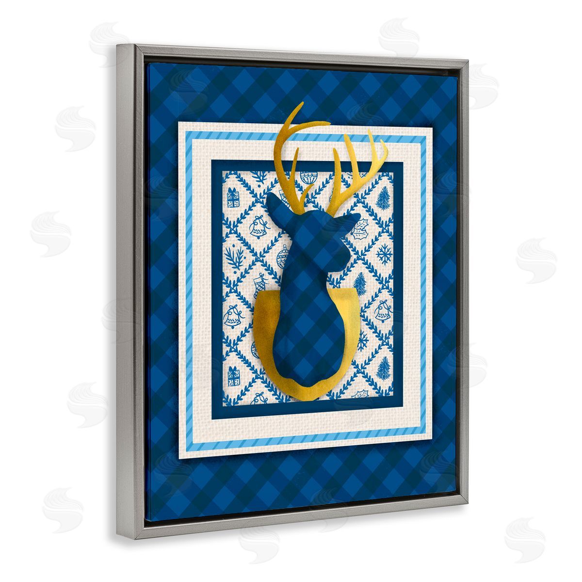 Jilly Jack Designs Winter Plaid Deer Gold Detail Canvas Wall Art Print
