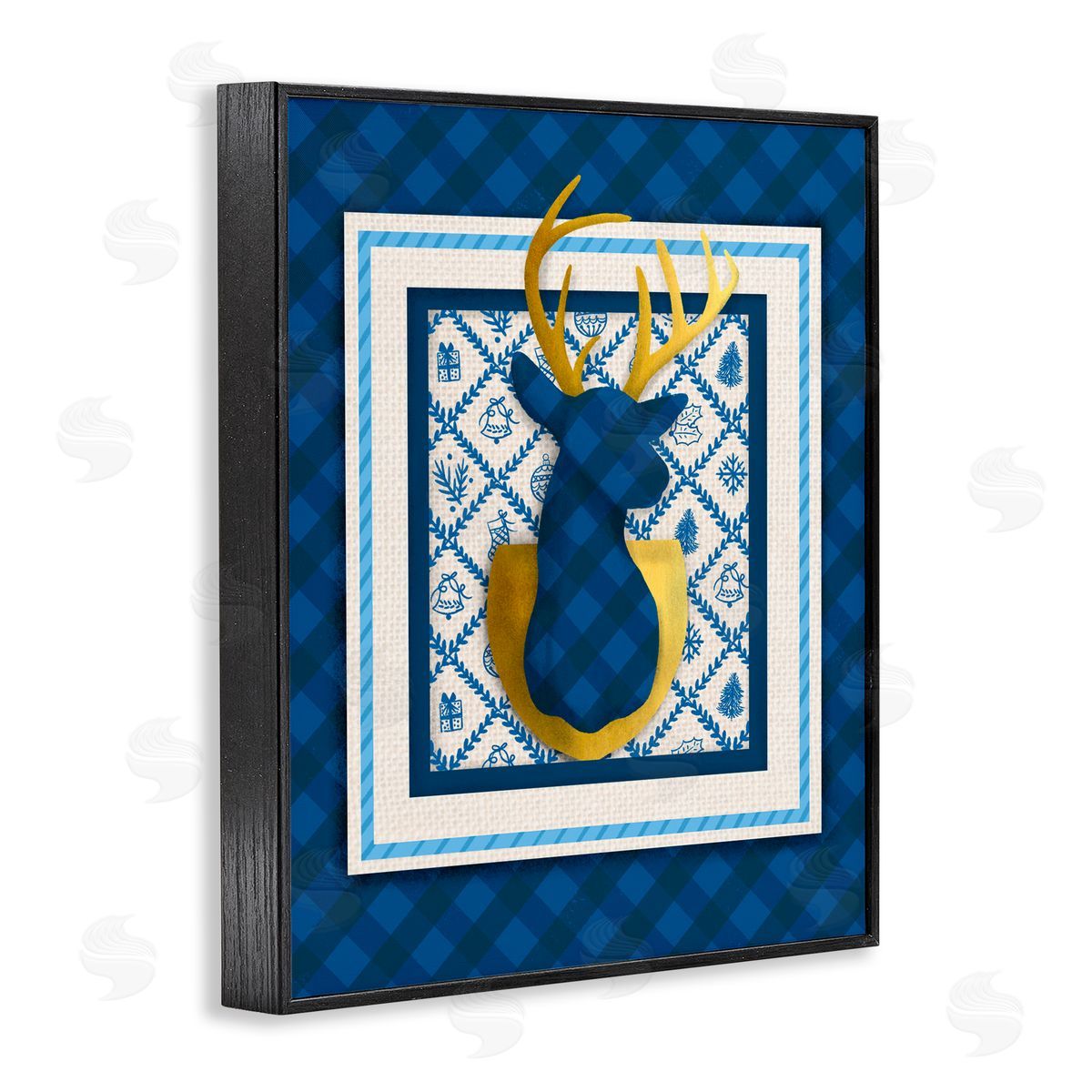 Jilly Jack Designs Winter Plaid Deer Gold Detail Canvas Wall Art Print