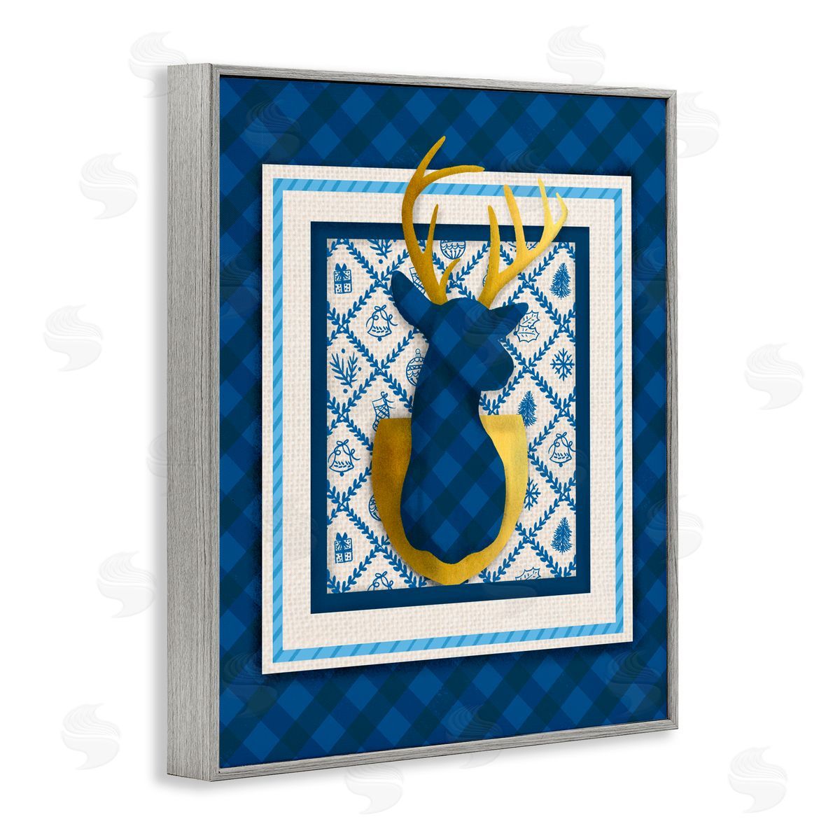 Jilly Jack Designs Winter Plaid Deer Gold Detail Canvas Wall Art Print