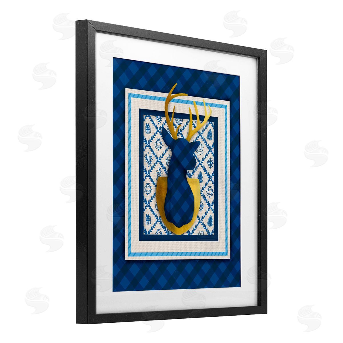 Jilly Jack Designs Winter Plaid Deer Gold Detail Canvas Wall Art Print