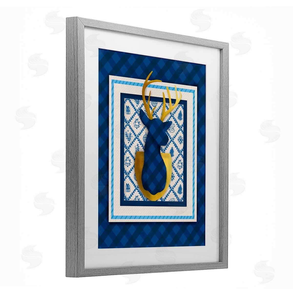 Jilly Jack Designs Winter Plaid Deer Gold Detail Canvas Wall Art Print