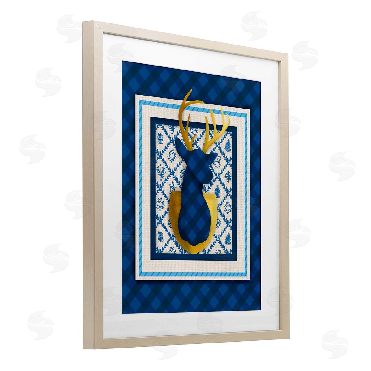 Jilly Jack Designs Winter Plaid Deer Gold Detail Canvas Wall Art Print