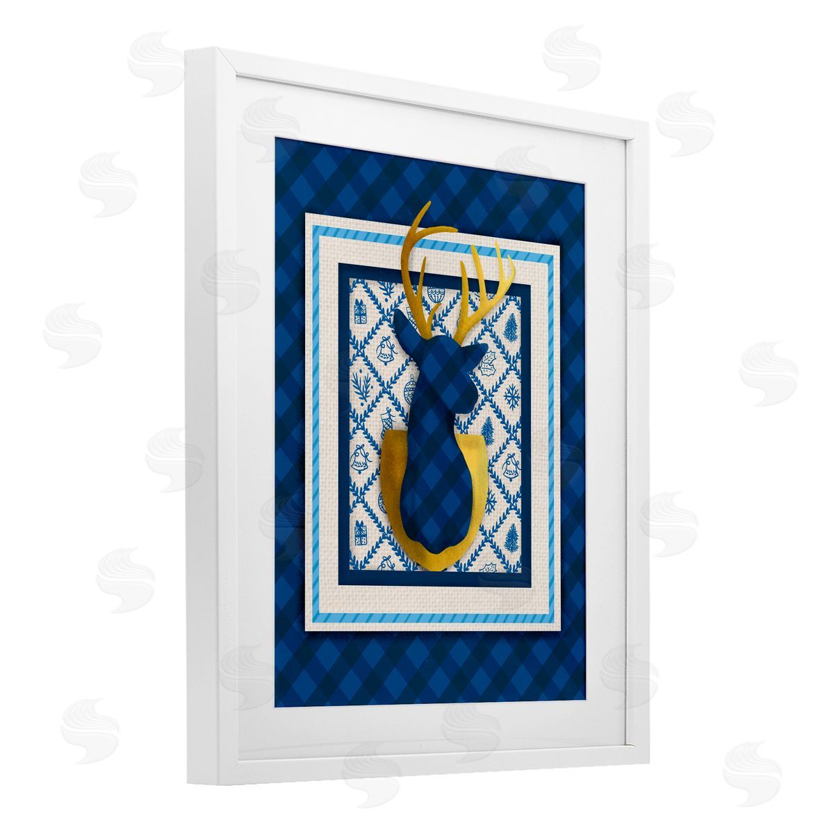 Jilly Jack Designs Winter Plaid Deer Gold Detail Canvas Wall Art Print